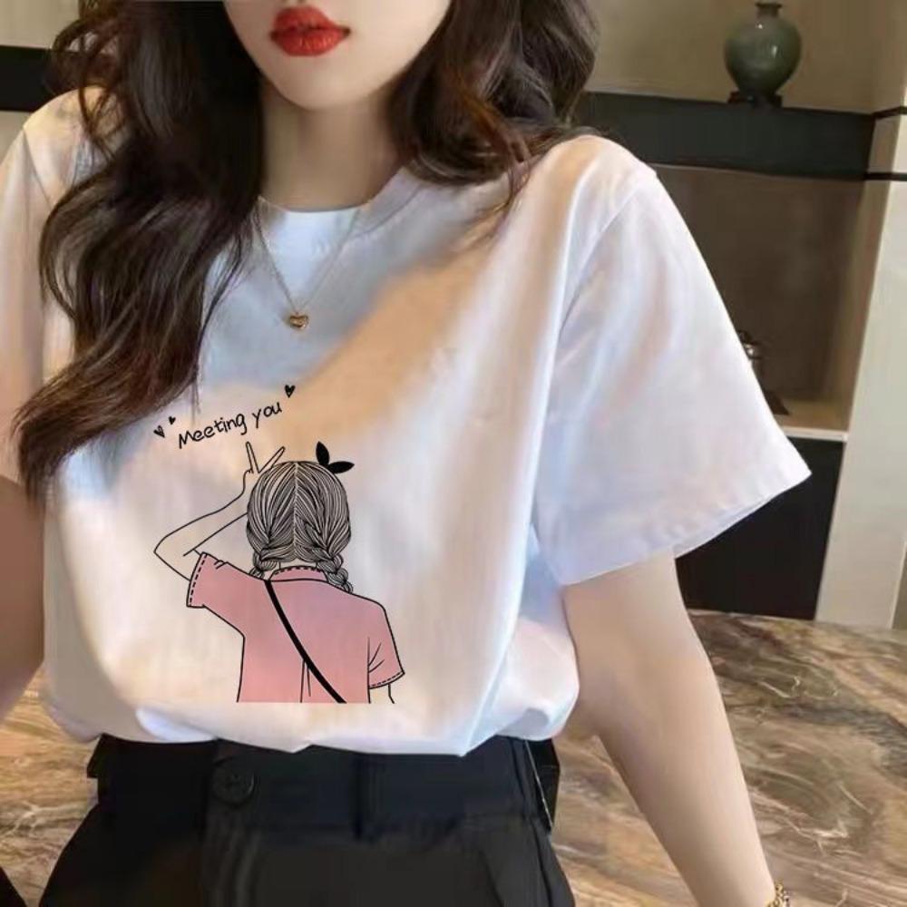 Футболка с коротким рукавом, простой белый студенческий милый свободный универсальный топ с половиной рукавом, летний