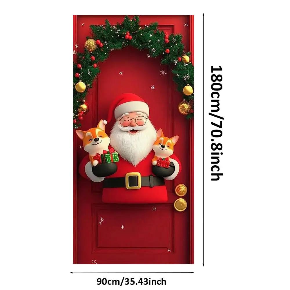 Santa Claus Christmas Tree Door Cover -185x90cm Festive Holiday Decoration Versatile Hanging for Entrance and Room