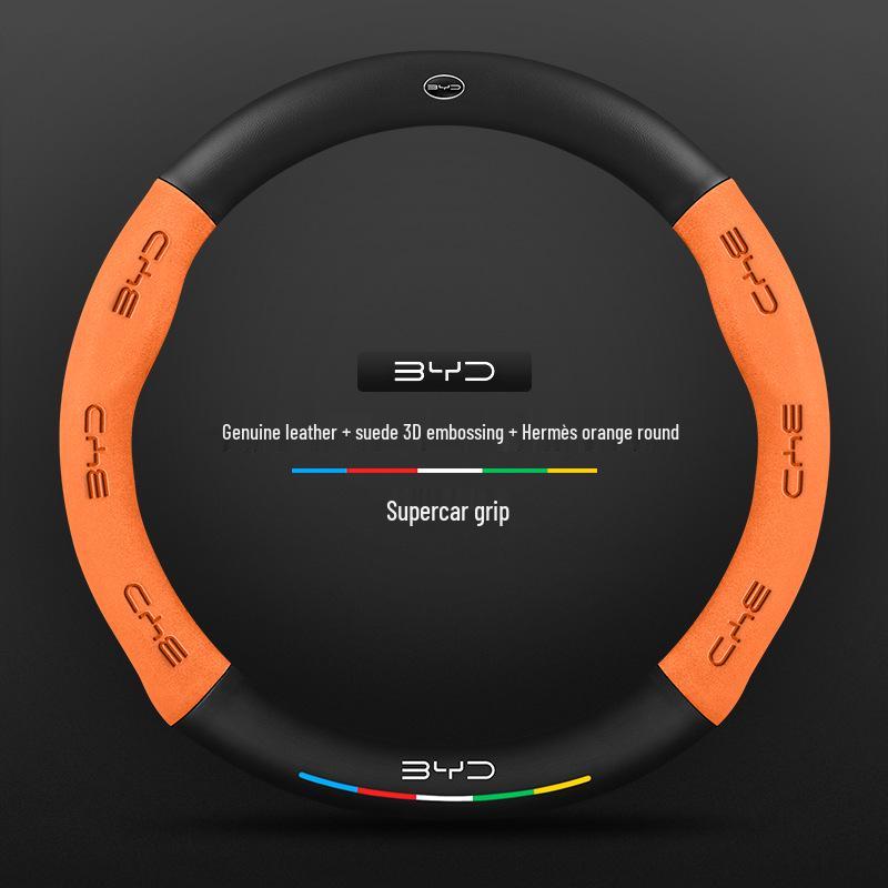 3D тисненая кожаная оплетка на руль для BYD: Династии Цинь, Хань, Тан, Сун, Юань, e2, Разрушитель, Модели Дельфин