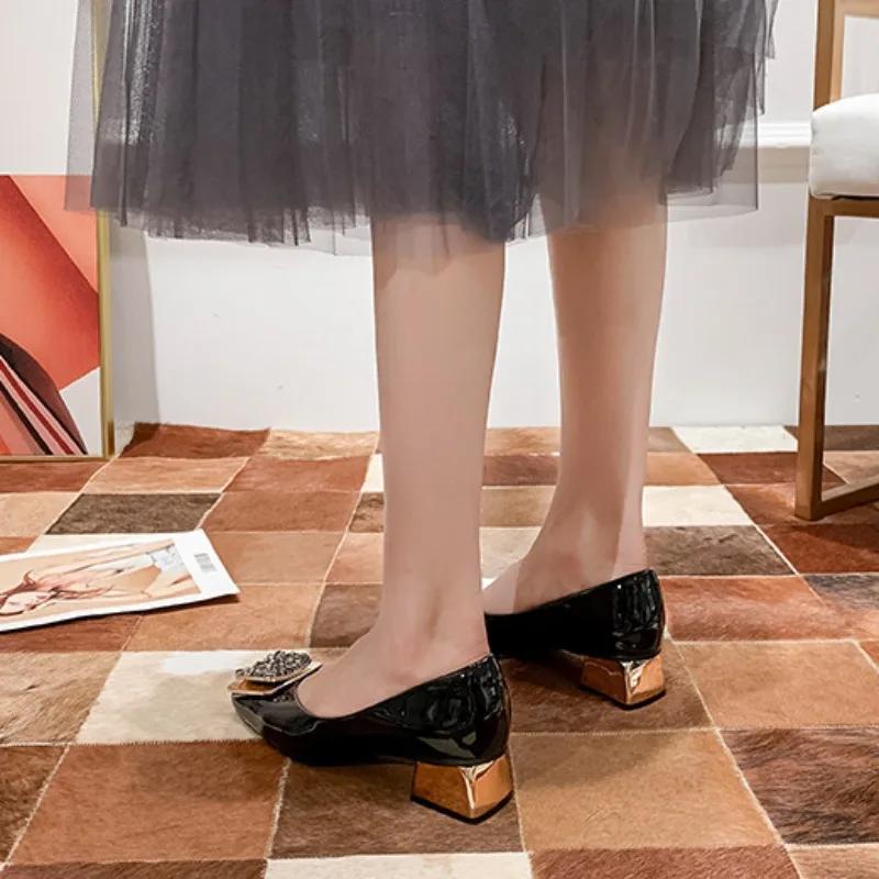 Туфли-лодочки Maogu из кожи с квадратным носком и неглубоким носком, женские, черные, на высоком каблуке, элегантные, женские, средний каблук, тренд 2024 года, весна-лето