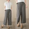Летние новые хлопково-льняные эластичные талии свободные повседневные девятиточечные широкие прямые брюки женские тонкие