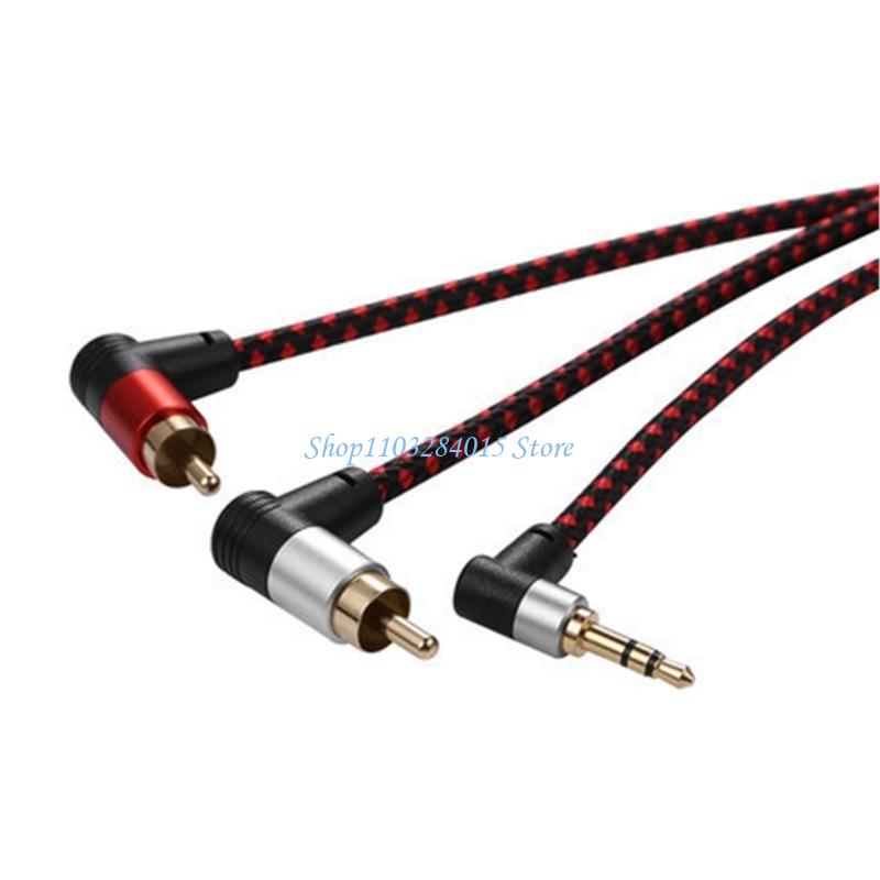R6FF 90° RCA Cable Jacks 3.5mm to 2RCA Music Stereo Cable Male Splitter for TV PC