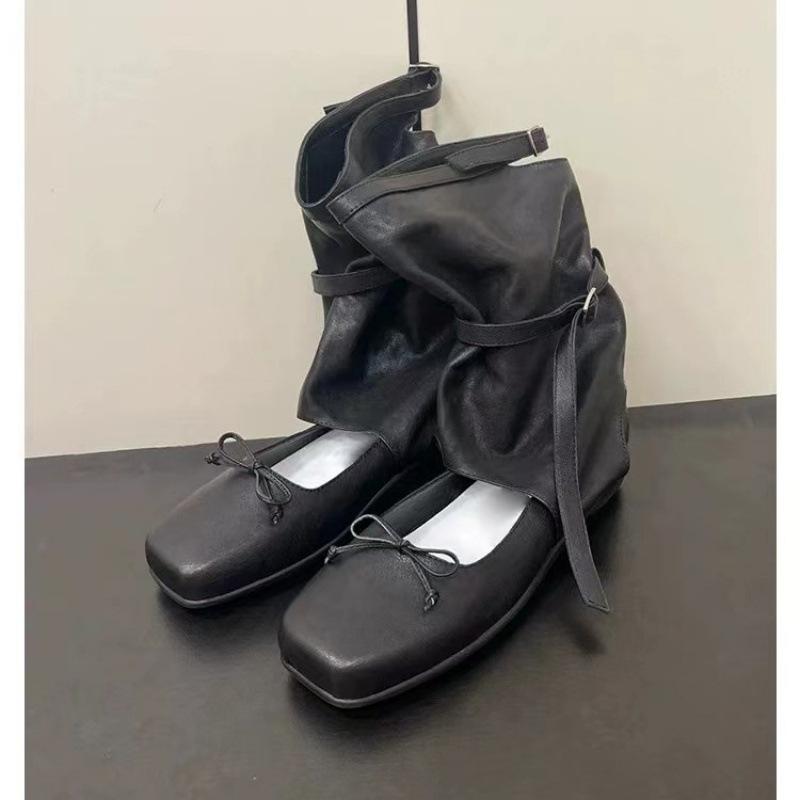Корейская нишевая балетная крутая обувь женские новые короткие ботинки с круглым носком и бантом полые западные ботинки с мехом