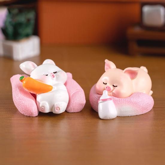Sleeping Animal Ornament Mini Adorable Cat Dog Pig Rabbit Desktop Decoration for Micro-Landscapes Cars