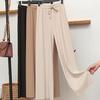 Women Casual Pants Elastic Drawstring High Waist Wide Leg Long Trousers Solid Color