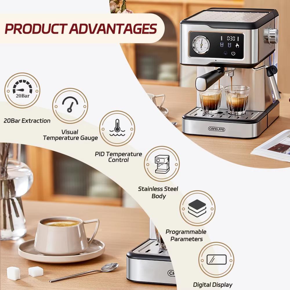 Cafelffe Espresso Machine MK-901 20Bar,Cappuccino Maker with Milk Frother Steam Wand,Coffee Maker,Semi-Automatic Cafetera present,Gift