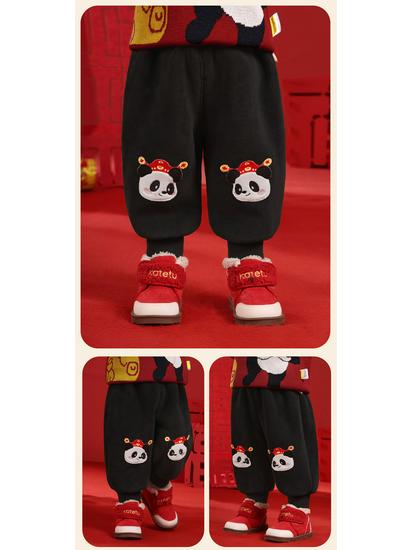 Детские флисовые новогодние штаны Kaka Panda для мальчиков и девочек - Модный наряд для малышей
