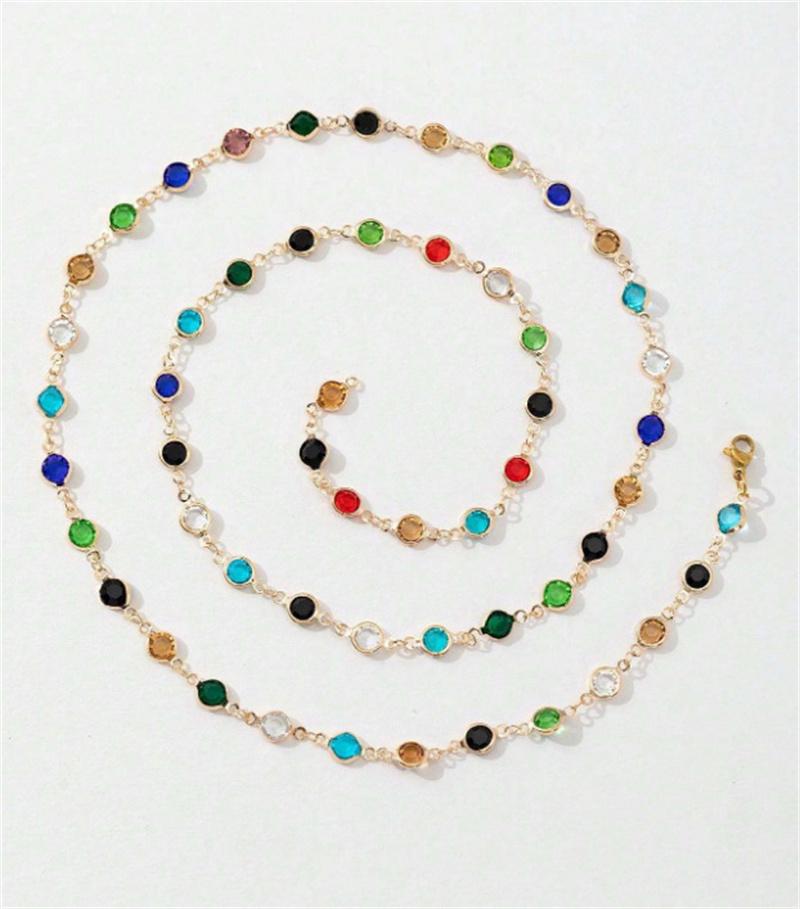 Богемное Красочное Стекло Длинное Y-образное Ожерелье Металлическая Цепочка на Ключицу Золотого Цвета Летняя Праздничная Вечеринка Украшения для Тела Подарки
