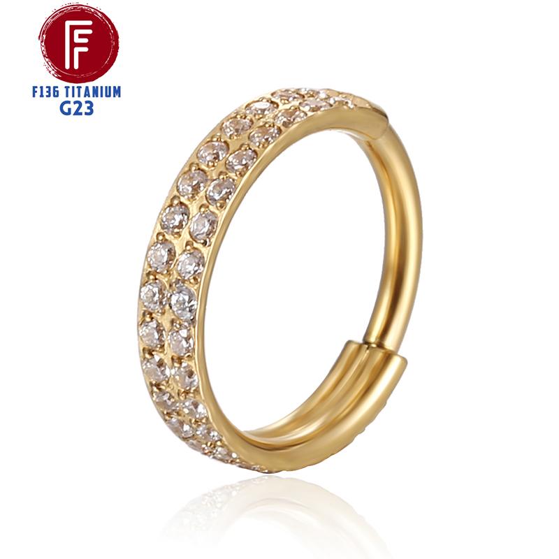 G23 Titanium Side Prong Set Half Circle Cubic Hinged segment Zircon Nose Cilcker Conch Piercing 6/8/10/11/12mm Hoops