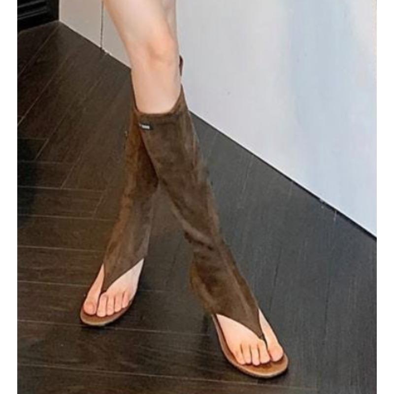 Новые Популярные Черные Босоножки-Клипсы с Открытым Носком до Колена Женские Современные Ботильоны Тонкий Низкий Каблук Боковая Молния Весна Лето Вечерние Каблуки Сандалии