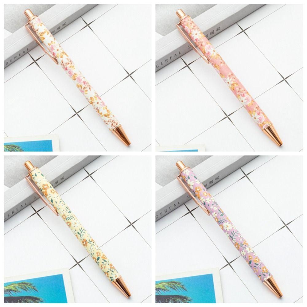 Cute Cartoon INS Print Pen Luxury Heart Flower Pens Portable Press Metal Pen Office Supplies