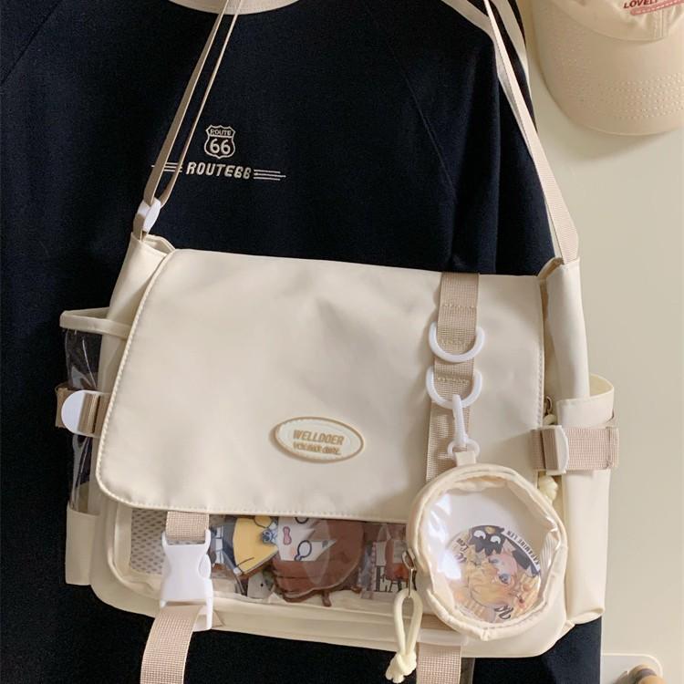 College Wind Joker Simple Large Capacity Postman Bag Female Transparent Baby Bag Pain Bag Tutorial Bag Slung Shoulder Bag.