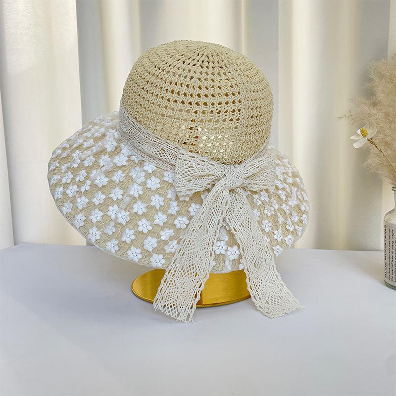 Seaside Beach Hat Lace Straw Hat Children Summer Visor Breathable Sunscreen Bucket Hat Vacation Style Straw Hat