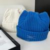 Korean order% wool vertical pattern cold hat women's big head circumference shows the face, cute cat ear hat multi-color knitted hat