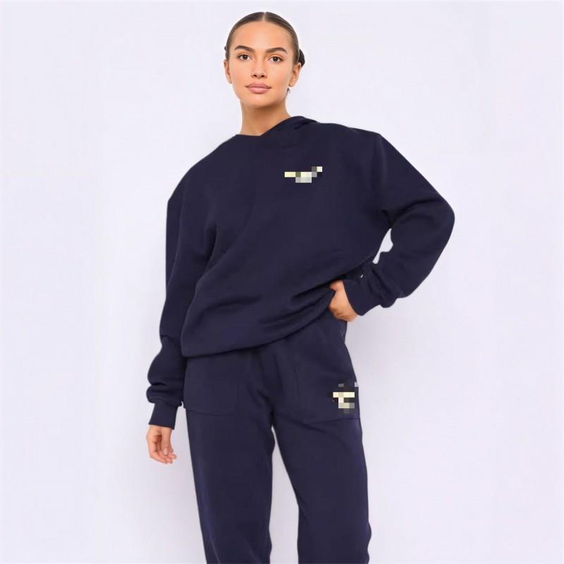 Womens Oversized Hooded Sweatshirt Set With Foil Print Streetwear Tracksuit Loose Fit Casual Sportswear