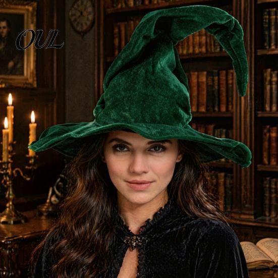 Vintage Style Sorcerer Hat for Festivals Witch Women, Large Ruched Velvet Wizard Pointy Cosplay Halloween Party, Costume, Stage Performance Accessory