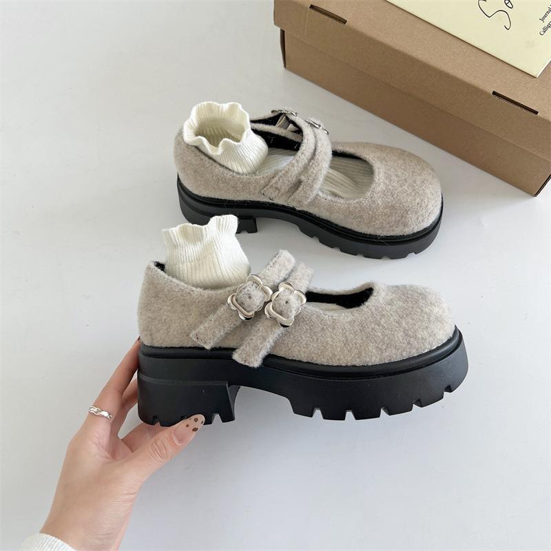 Модные ретро плюшевые универсальные туфли-лодочки на платформе с неглубоким вырезом женские 2025 новая коллекция осень-зима юбка французские туфли Мэри Джейн
