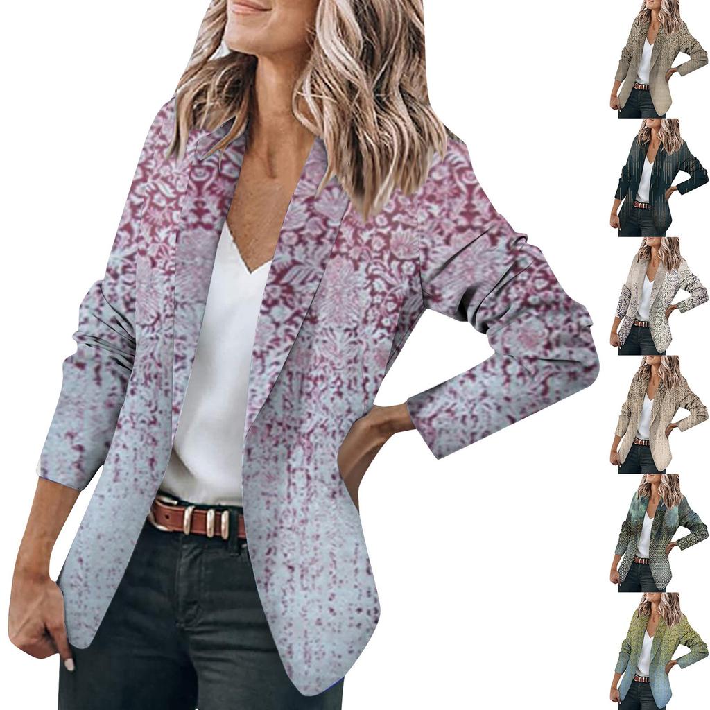 Women's Jacket Long Sleeve Print Cardigan Collar Single Button Business & Leisure Top