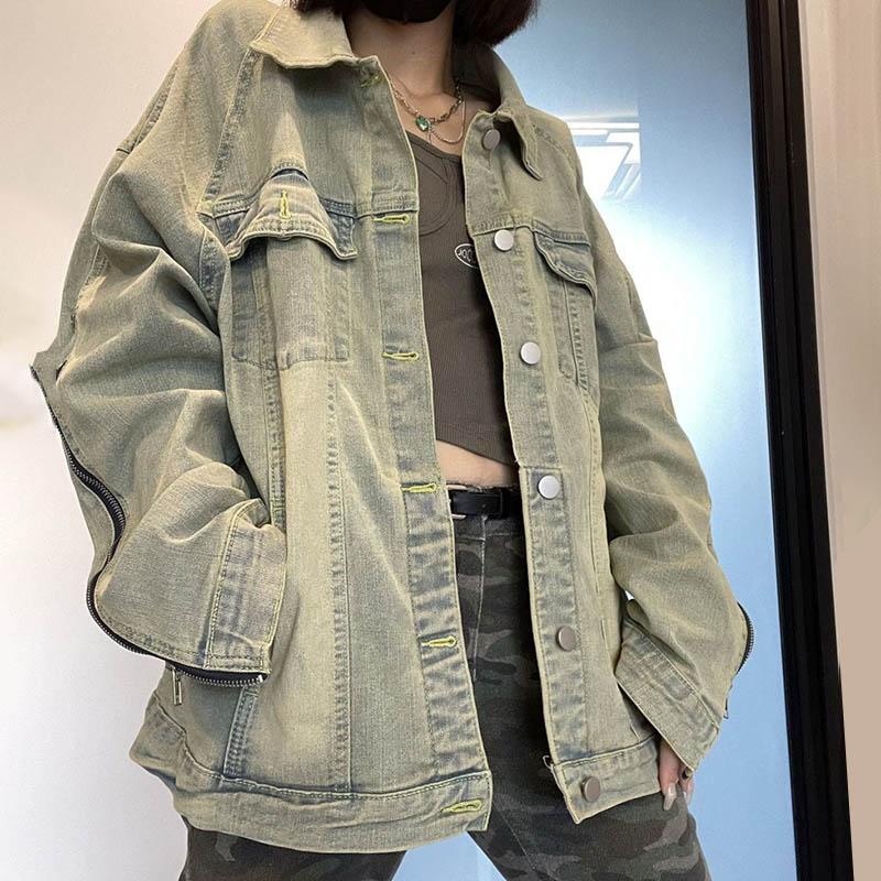 Джинсовая куртка женская плюс размер молния свободная куртка на пуговицах женское удобное спортивное повседневное пальто