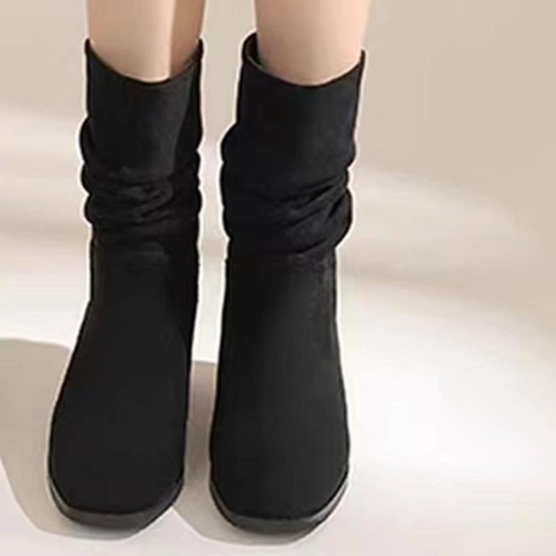 2024 Горячая Распродажа Женской Обуви Рукава Женские Сапоги Осенние Круглые Носки Твердые Короткие Бочонки Толстые Каблуки Модные Сапоги Большого Размера