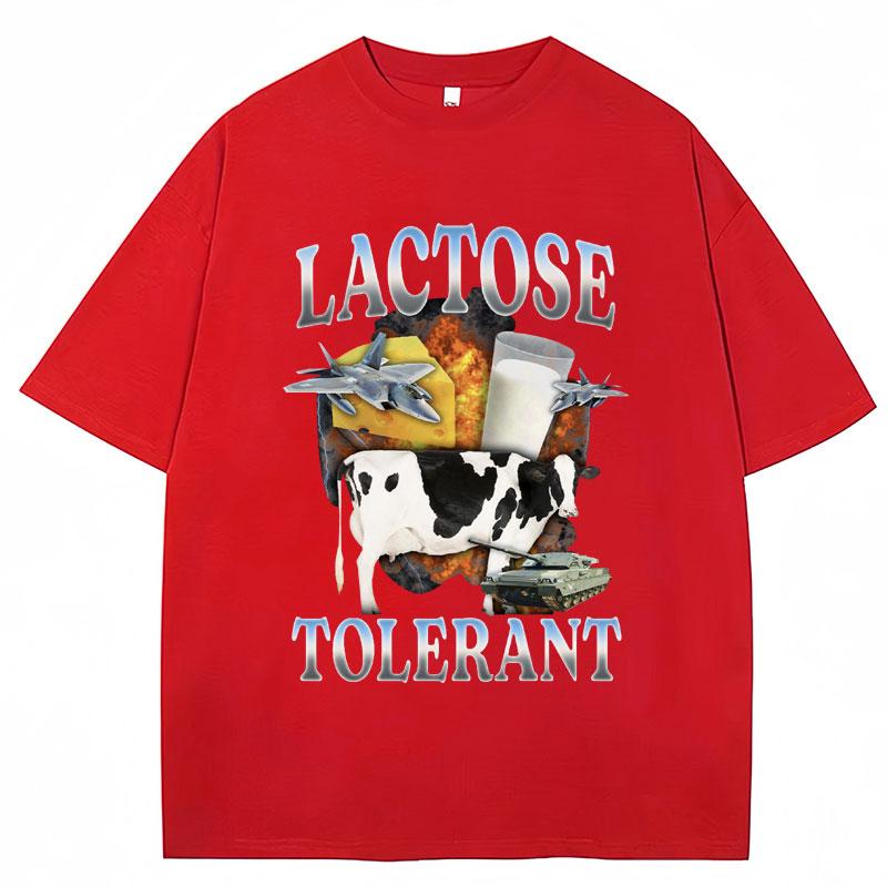 Lactose Tolerant Funny Milk Print T Shirt Men Women Retro Fashion Short Sleeve Cotton Summer Casual Humor T Shirts Gifts