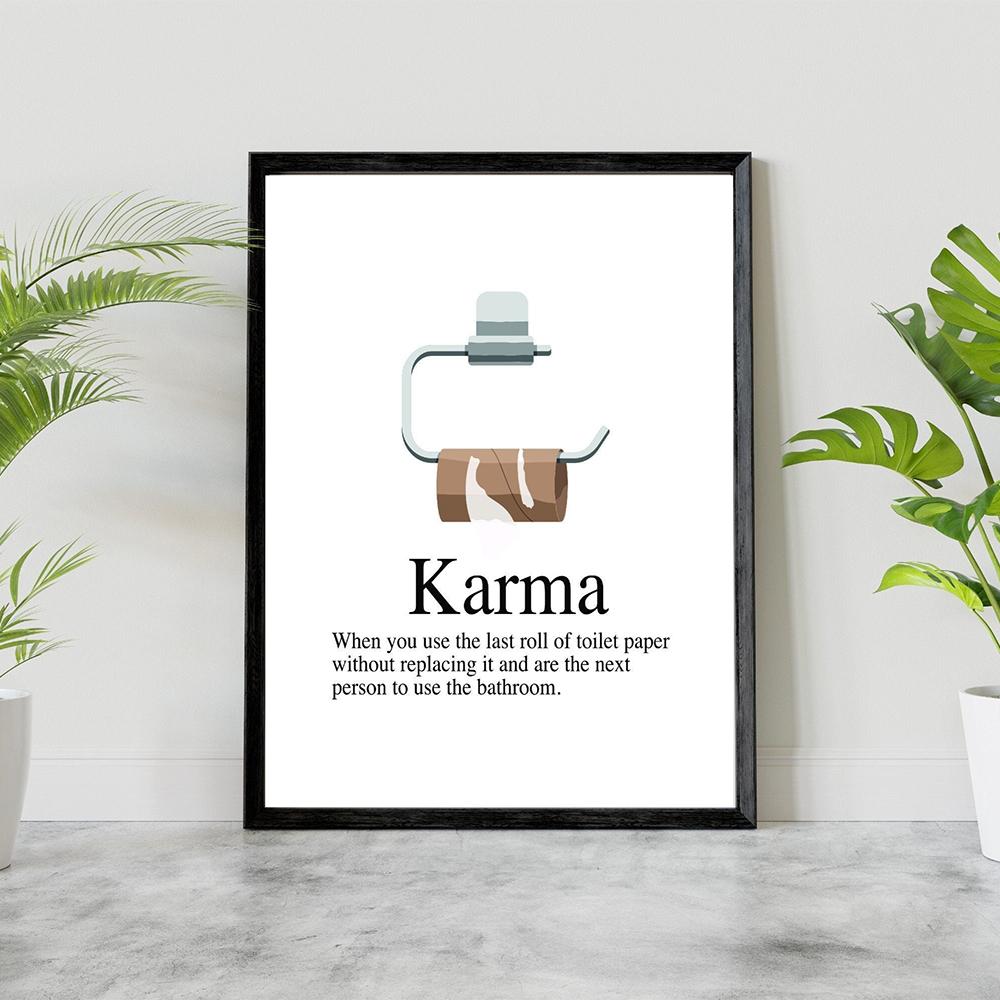 Карма Определение Плакат Печать Настенное Искусство Холст Картина Современный Смешной Знак Для Ванной Туалет Юмор Картины Ванная Комната Домашний Декор