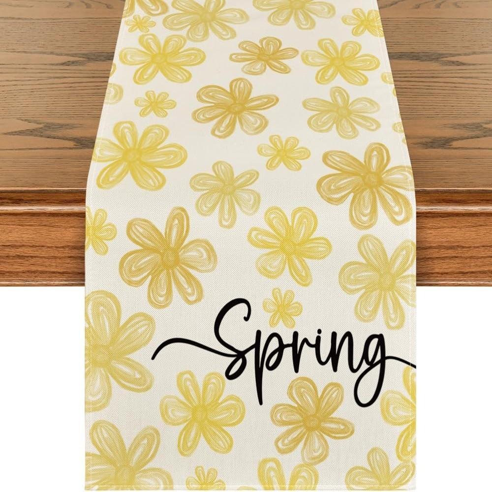 Fresh Style Dinning Table Runner Anti Slip Decorative Linen Table Runner Floral Pattern Table Decor Holiday Party