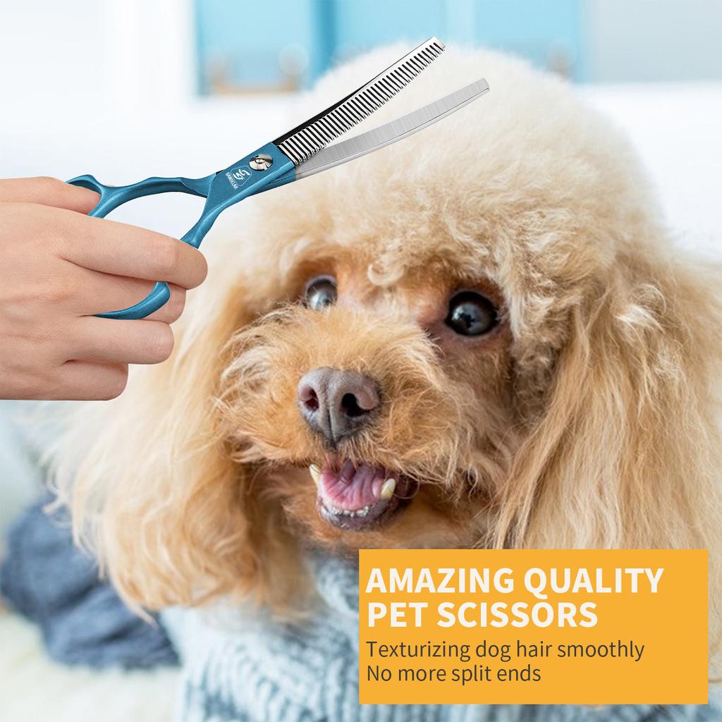 SANGELAR 6,5-дюймовые синие изогнутые ножницы для груминга домашних животных, могут сгибаться вверх и вниз, удаляют 20%-35% и 45%-60% волос, высококачественный инструмент для груминга
