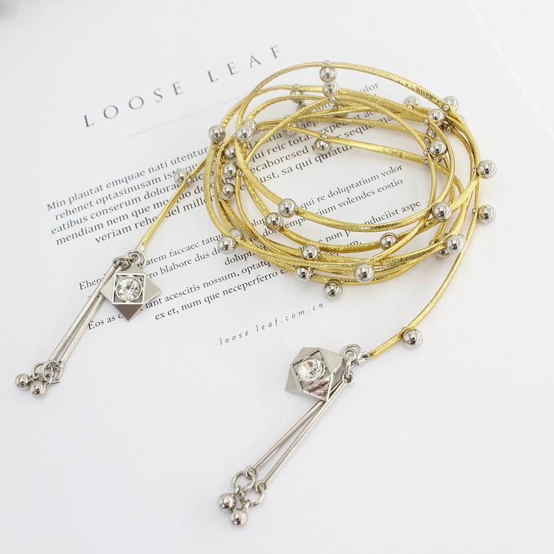 Юбка с поясом-шнурком с узлом из искусственной кожи, женская цепочка на талию с бусинами, декоративный тонкий ремень для платья.