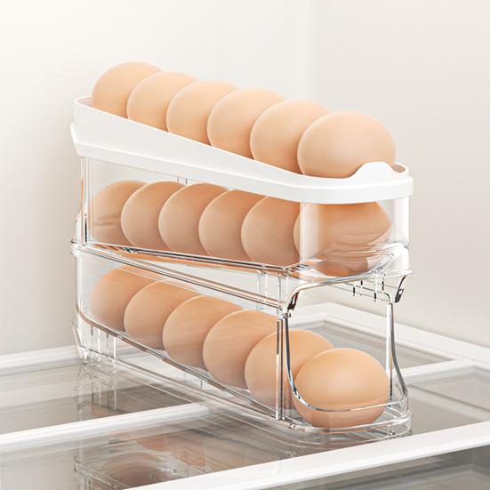 Стеллаж для хранения яиц в холодильнике, большая емкость, прозрачный дизайн, многослойный, автоматический, вращающийся холодильник для яиц