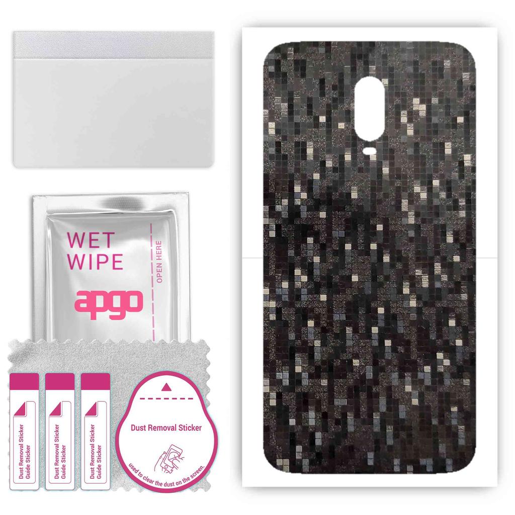 apgo Protective Skin Sticker for the Back Compatible with OnePlus 6T, Wrap Film, Foil, Vinyl - Pattern Carbon Black Pixel