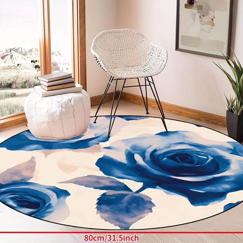 Роскошные коврики для пола круглой формы с узором голубых роз, кухонный коврик-дорожка для прихожей, мягкий ковер для спальни и гостиной, нескользящий коврик для зонирования
