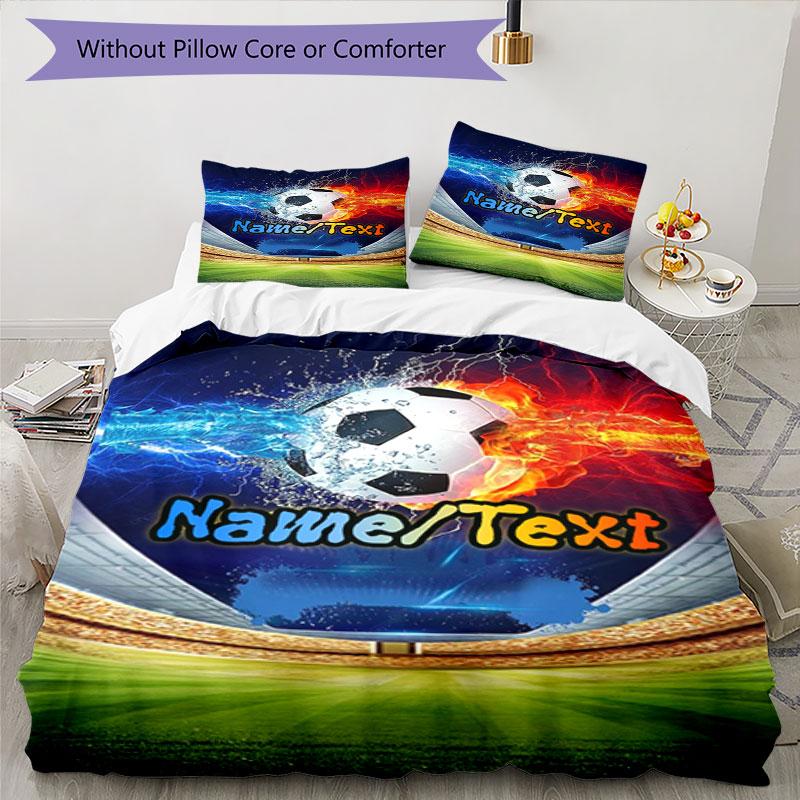 3PC Custom Name Soccer Ball Flames Water Bedding Set Printed Bedding Set Duvet Cover Closure Includes 1 Duvet Cover & 329 Pillowcases for Bedroom
