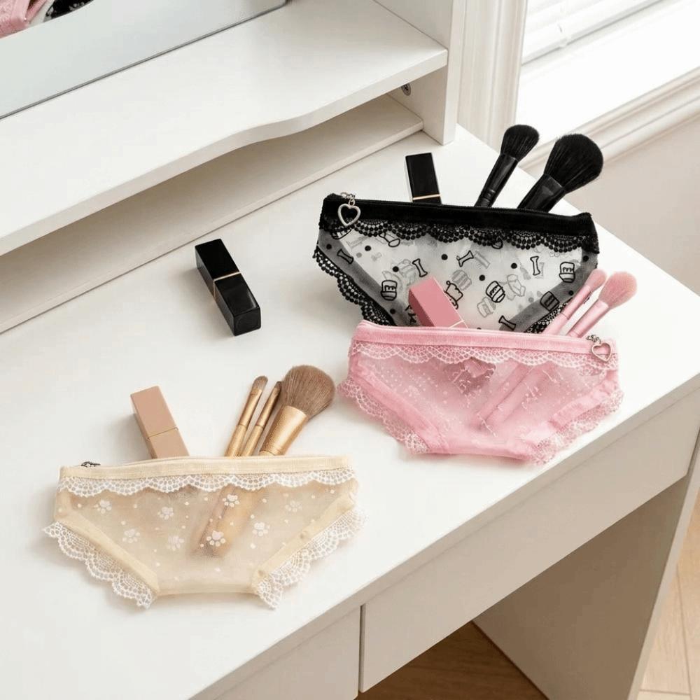 Lace Trim Briefs Shape Cosmetic Bag Korean Style Triangle Makeup Bag Toiletry Bag Women
