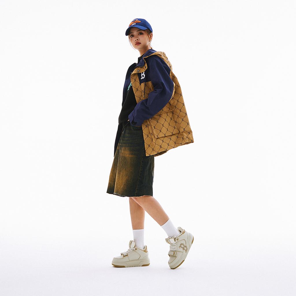 New MLB Chunky Liner Mid Top Skateboard Shoes Unisex Beige Yellow 3ASXLMC4N-43BGS