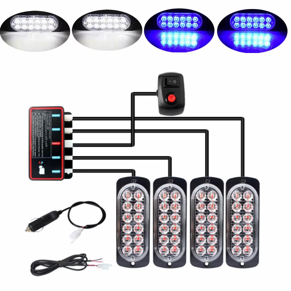 4 in 1 LED Grill Side Marker Strobe Lights Kit Emergency Car Truck Warning Beacon Lights Lamps 12V Flashing LED Police Light