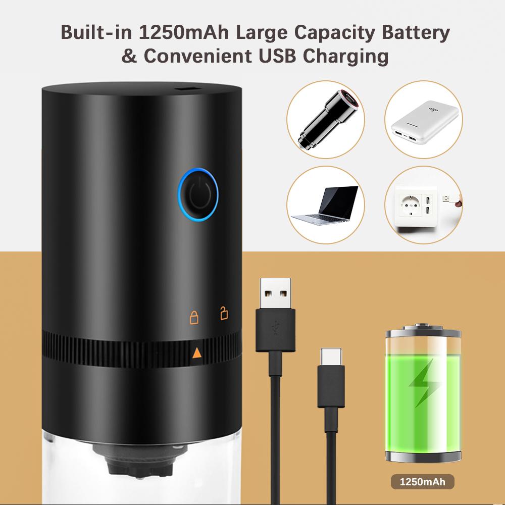 Портативная мини-электрическая кофемолка с жерновами и регулируемой съемной камерой грубого тонкого помола