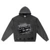 DTG Print Knitted Denim Zip-Up Hoodie Ghost Engine Power Brother Print Zipper Hoodies