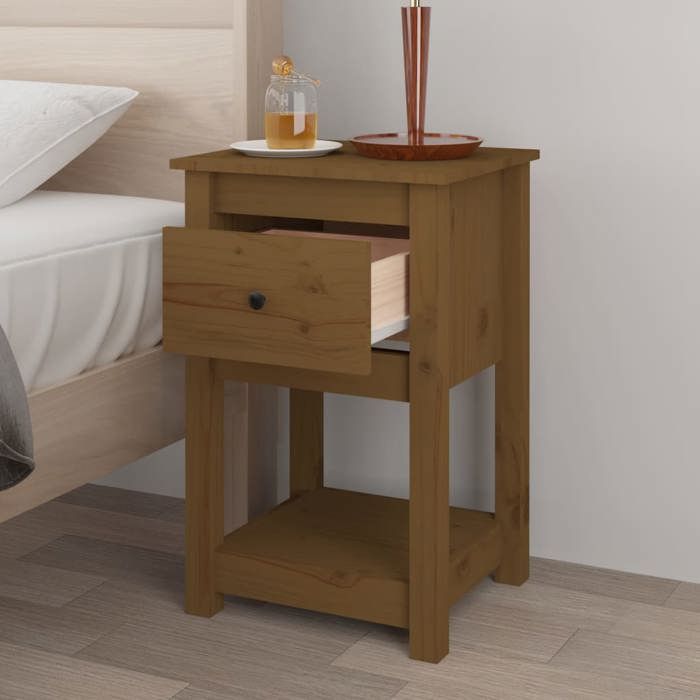 Table de chevet - Maison Exclusive - Marron miel - Bois de pin massif - 40 x 35 x 61,5 cm