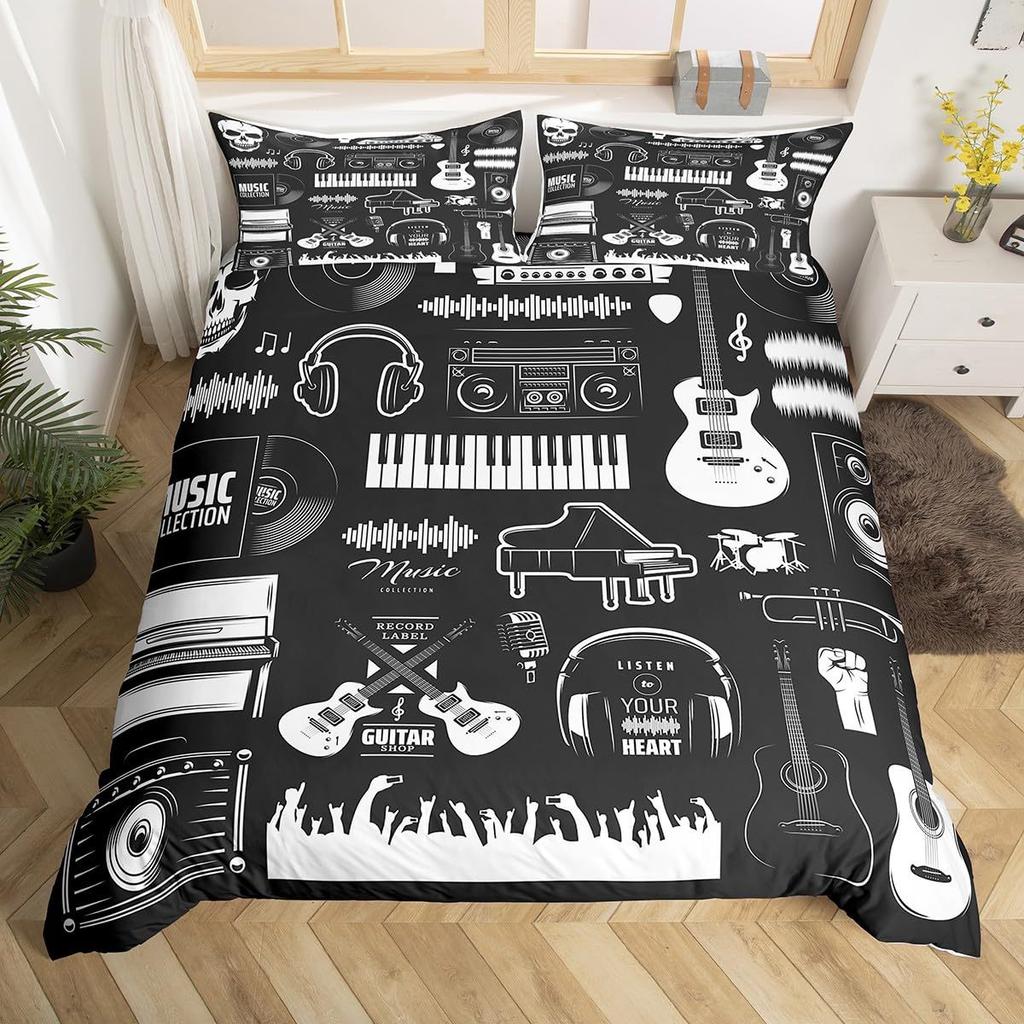 Retro Guitar Wood Grain Three-Piece Duvet Cover 3D Digital Printing Bedding Home Textile
