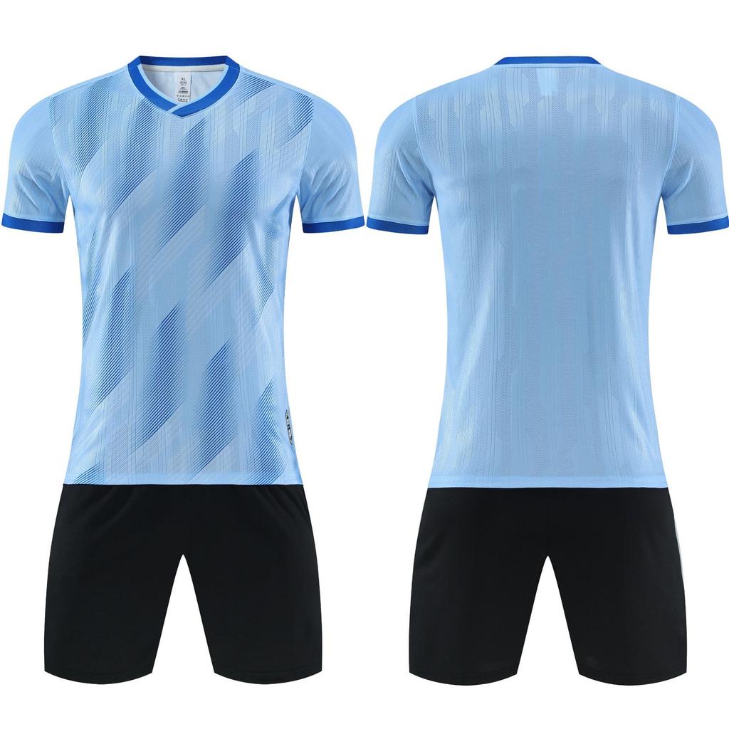 Cross-border spot 2026 high-end football training clothes, children's short-sleeved summer competition clothes, double-sided pocket football clothes.