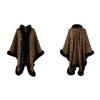 Women Autumn Winter Fur Collar Leopard Pattern Shawl Cardigan Fashion Vintage Batwing Sleeve Thick Warm Cape Coat