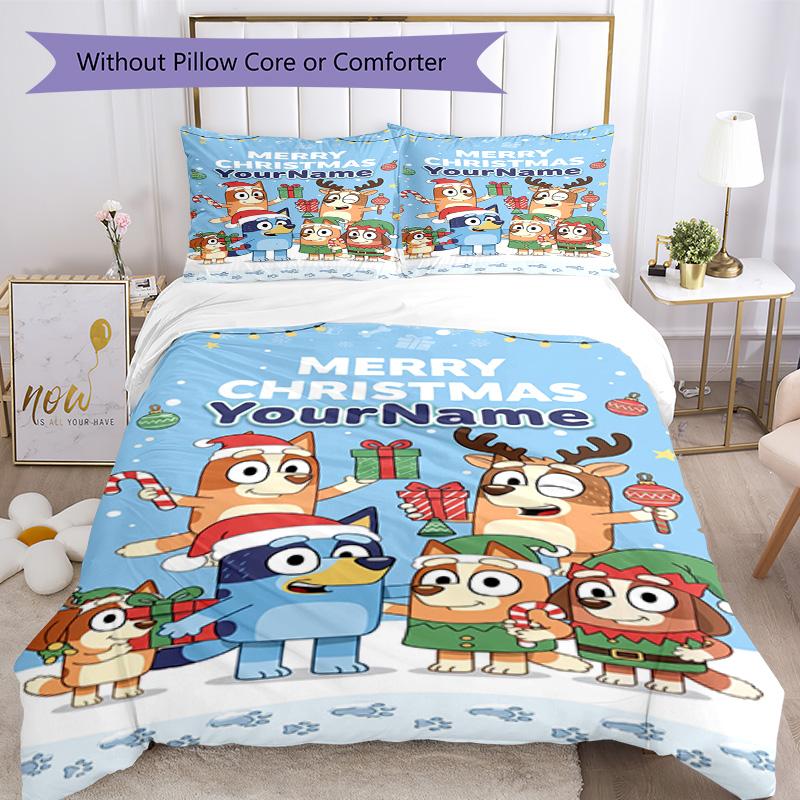 Bluey 5 Customize your name Bedding Set Breathable Duvet Cover with Pillowcases Home Decoration Birthday Gift