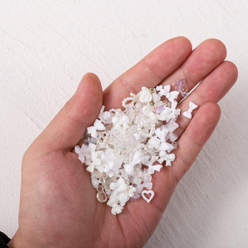 50 шт. смешанные аксессуары для ногтей с бриллиантами, белый, черный, бант Авроры, камелия, 3D украшения для дизайна ногтей