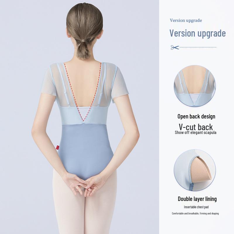 Женский купальник для балета и гимнастики: Танцевальная одежда с короткими рукавами и сборками для йоги и фигурного катания.