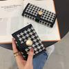 Houndstooth Canvas Women's Wallet: Short, Contrast Color, Folding Coin Purse with Multi-Card Slots and Buckle Clutch