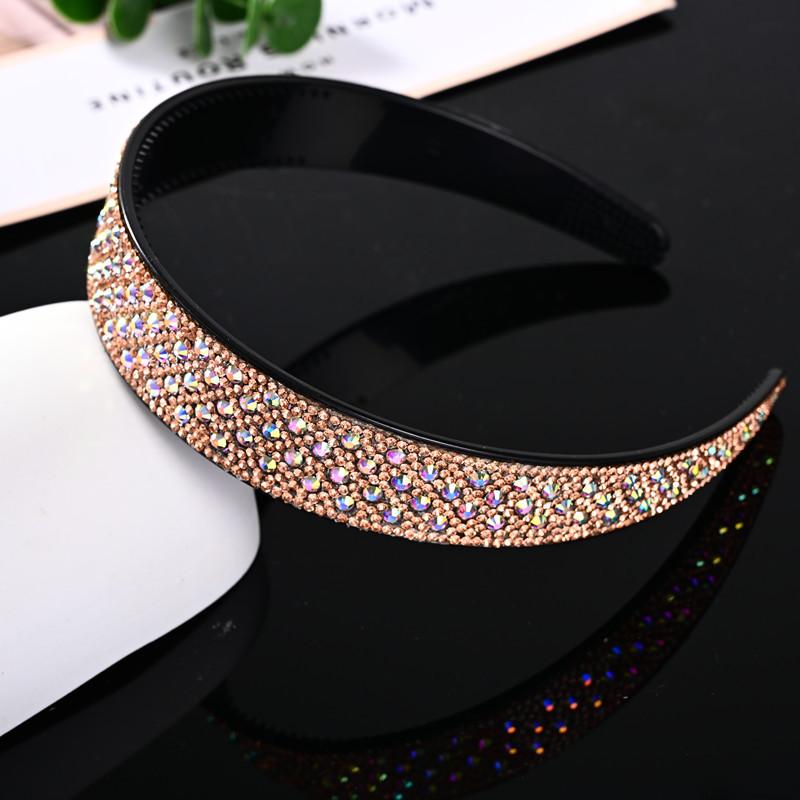 Korean-Style Wide Full-Strass Rhinestone Diamond-Inlaid Non-Slip Handmade Women's Gray-Hair Covering Hair Clip Headband Adult