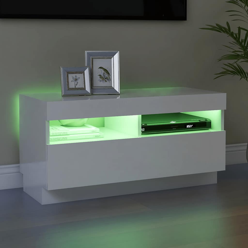Vidaxl Szafka Pod Tv Z Oświetleniem Led, Biała Z Połyskiem, 80X35X40Cm