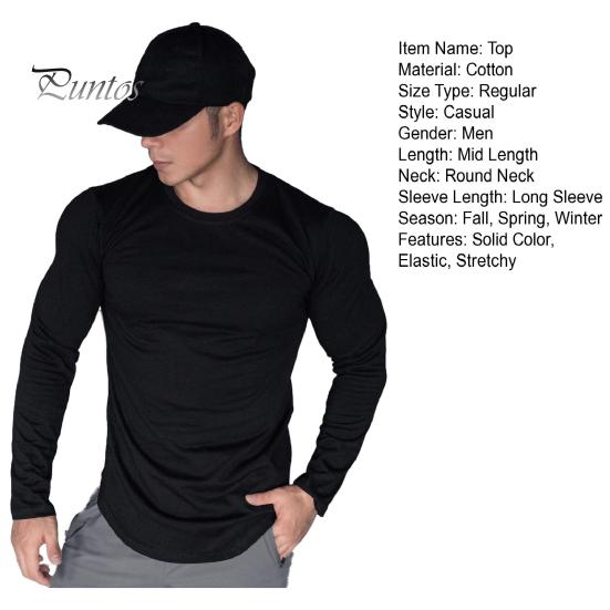 Весна Осень Мужской Топ Круглый Вырез Slim Fit Эластичный Средней Длины Футболка Длинные Рукава Пуловер Толстовка Для Дома Спортивный Тренажерный Зал Уличная Одежда