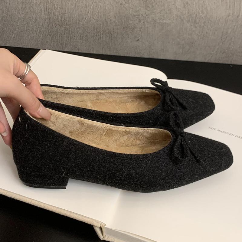 Женские туфли-лоферы с бантом и плоским носком, элегантные туфли на плоской подошве с квадратным носком, тренд 2025 года, дизайнерское зимнее платье Chausssures Femme